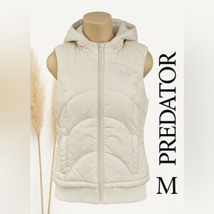 PREDATOR Women's Goose Down White Hooded Puffer Vest Sz Medium
